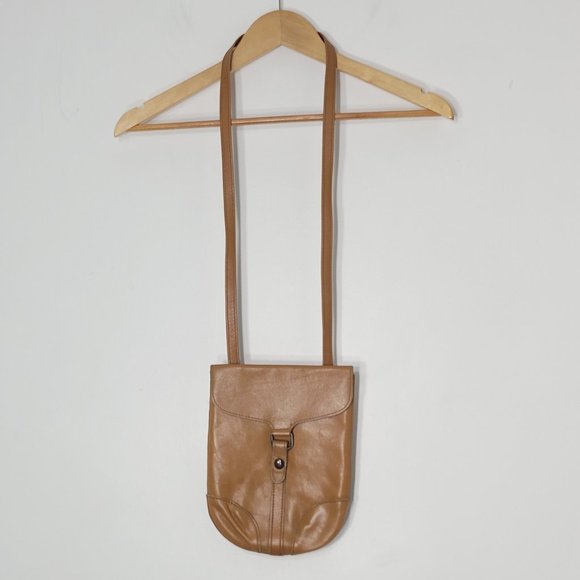 Bohemian Tan Leather Crossbody Envelope Button Slim Strap Shoulder Bag Hipster - Picture 1 of 10